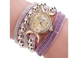 Relógio de Pulso Feminino de Quartzo com Strass e Pulseira de Pu Dial Redondo (roxo)