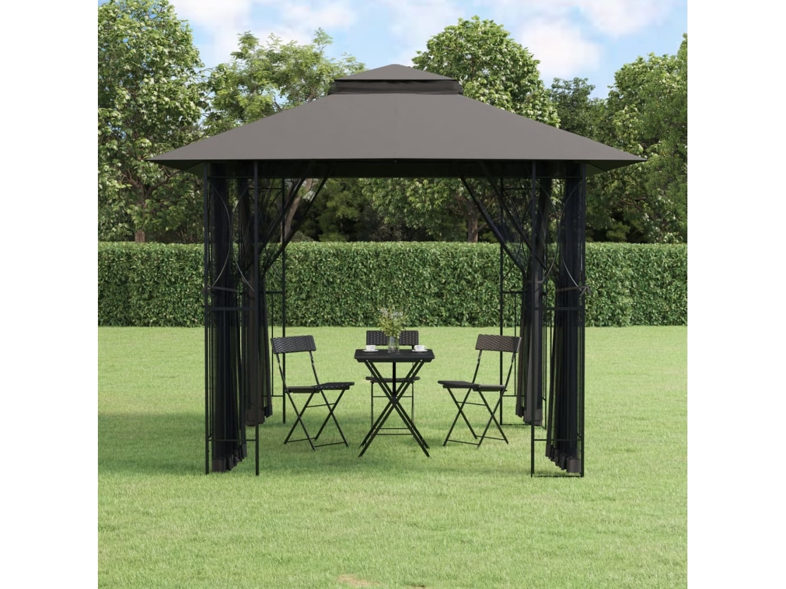 Vidaxl Gazebo Com Paredes Laterais 300x300x270 Cm Aço Antracite