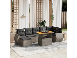 Vidaxl 8 Pcs Conjunto Sofás De Jardim C/ Almofadões Vime Pe Cinzento