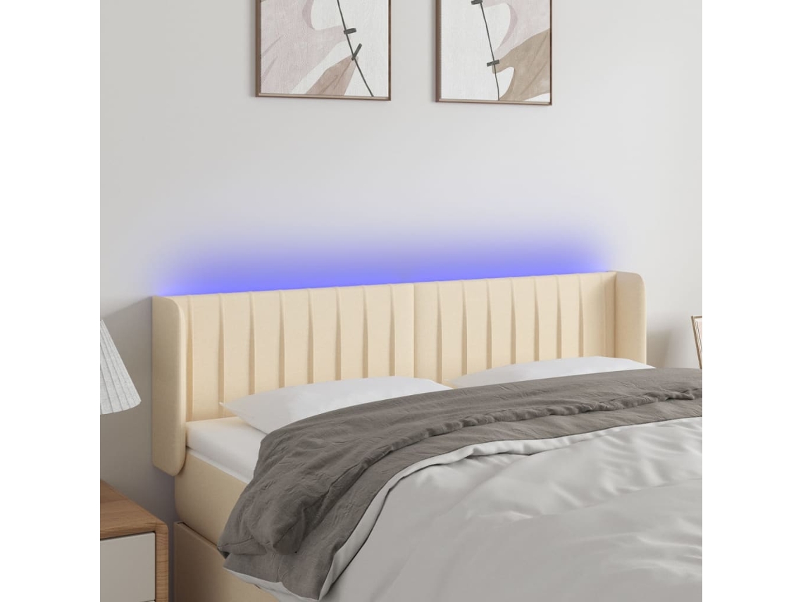 Vidaxl Cabeceira De Cama C/ Luzes Led Tecido 147x16x78/88 Cm Cor Creme