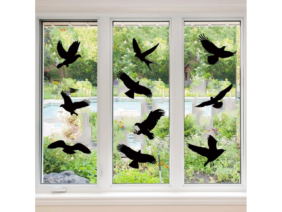 Conjunto 9 Autocolantes Pássaros Para Janela - Decoração Vidro - Proteção Para Janelas E Portas De Vidro - Pvc - Preto