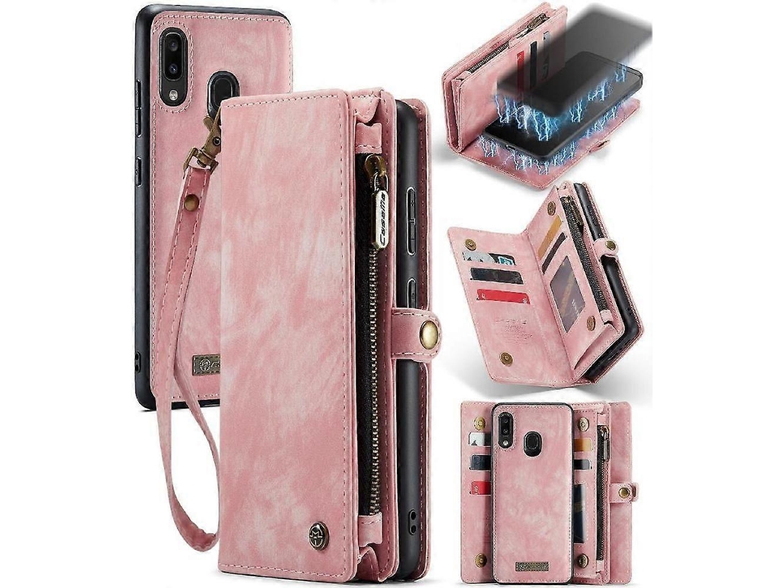 Capa Para Samsung Galaxy A20/a30 Com Porta-cartões Removível E Magnético, Capa Tipo Carteira Tripla Com Tpu Pc, Couro E Zíper Feitos À Mão