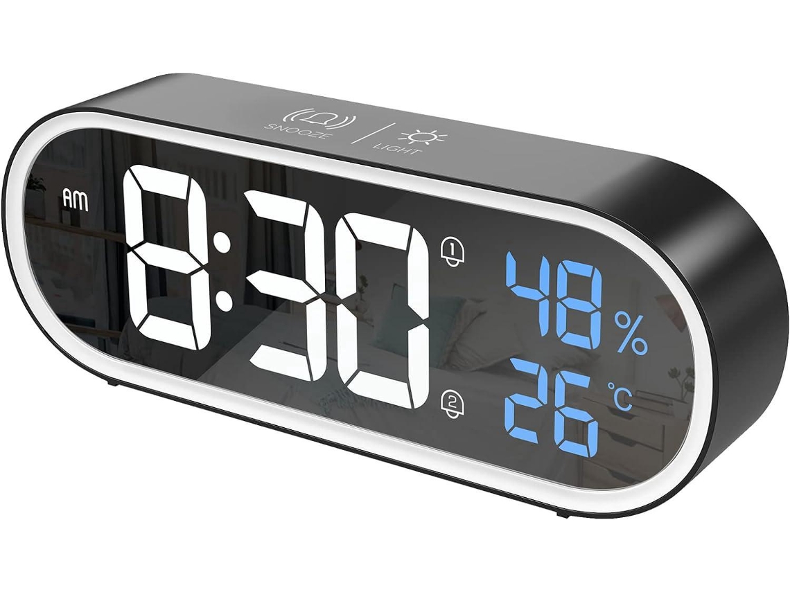 Despertador digital, relógio digital LED, grande visor de horatemperaturaumidade, 40 toques, carregamento USB, despertador branco Liptaptyn