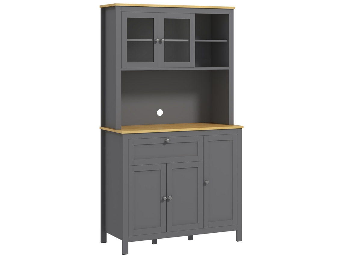 Armário de Cozinha BTFORUS com 5 portas, 2 com vidro, 1 gaveta e nicho (180cm) cinza