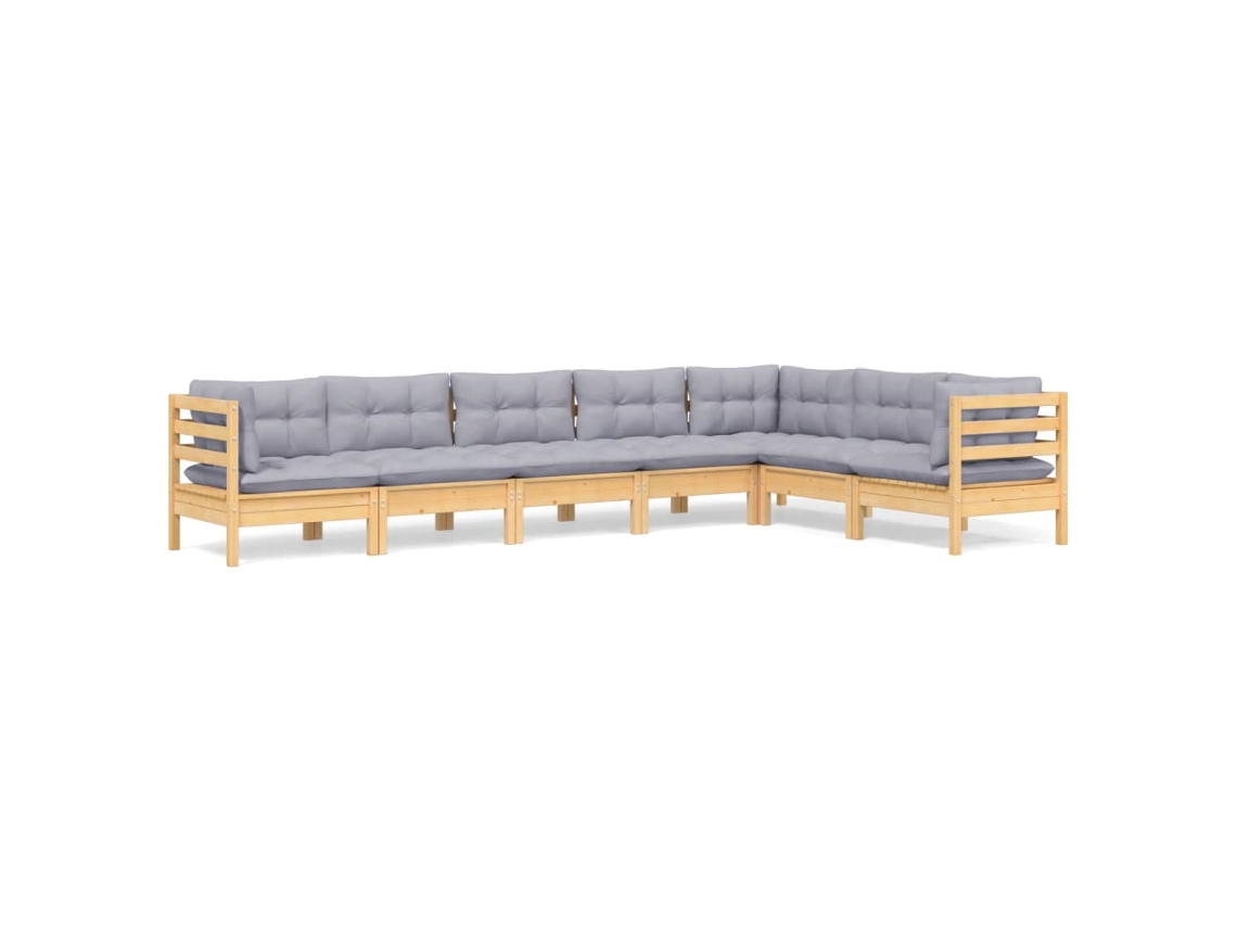Conjunto de 7 Garden Lounge com Almofadões Cinza Pinho Maciço MAISON EXCLUSIVE