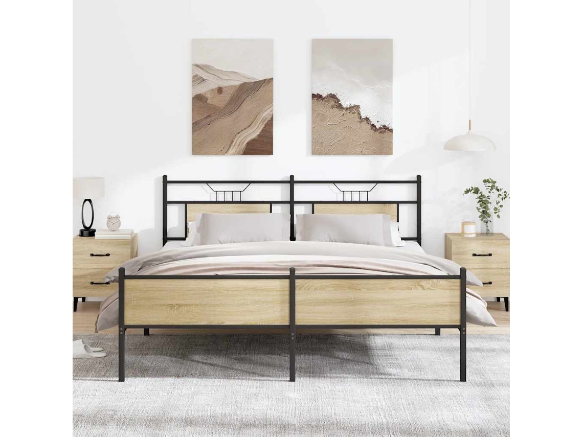 Vidaxl Estrutura de Cama Sem Colchão 180x200cm Metal Carvalho Sonoma