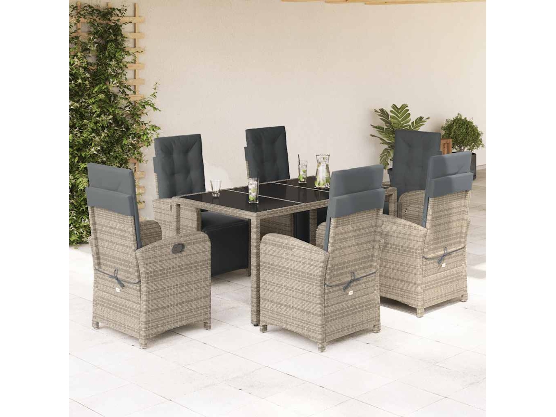 Vidaxl 7 Pcs Conjunto De Jantar P/ Jardim C/ Almofadões Vime Pe Cinza