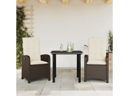 Vidaxl 3 Pcs Conjunto Jantar P/ Jardim C/ Almofadões Vime Pe Castanho