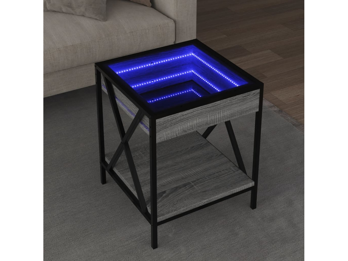 Vidaxl Mesa De Centro Luzes Led Infinity 40x40x49 Cm Cinzento Sonoma