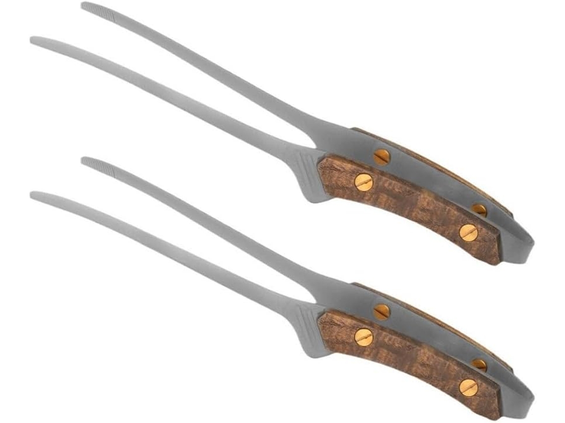 Conjunto De 2 Pinças Para Churrasco Em Aço Inoxidável Com Cabos Madeira 24cm Cabeça Larga E Antiderrapante Prateadas