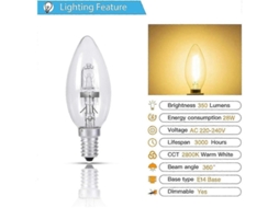 Lâmpadas de Velas Halógenas 28w 5 Pacotes E14 350 Lumens 230v Branco Quente 2800k com Marca