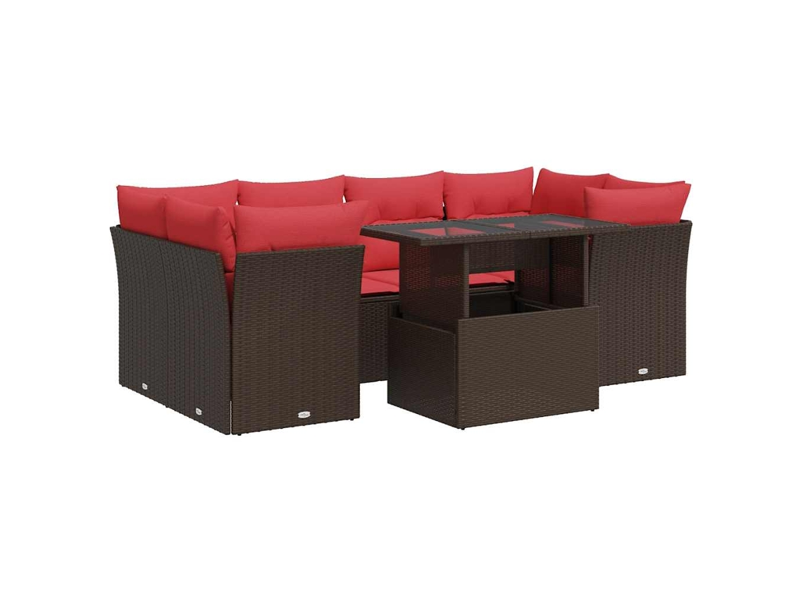 Conjunto de 7 Sofás Jardim com Almofadões Vime Pe/acácia Castanho MAISON EXCLUSIVE (7 pcs)