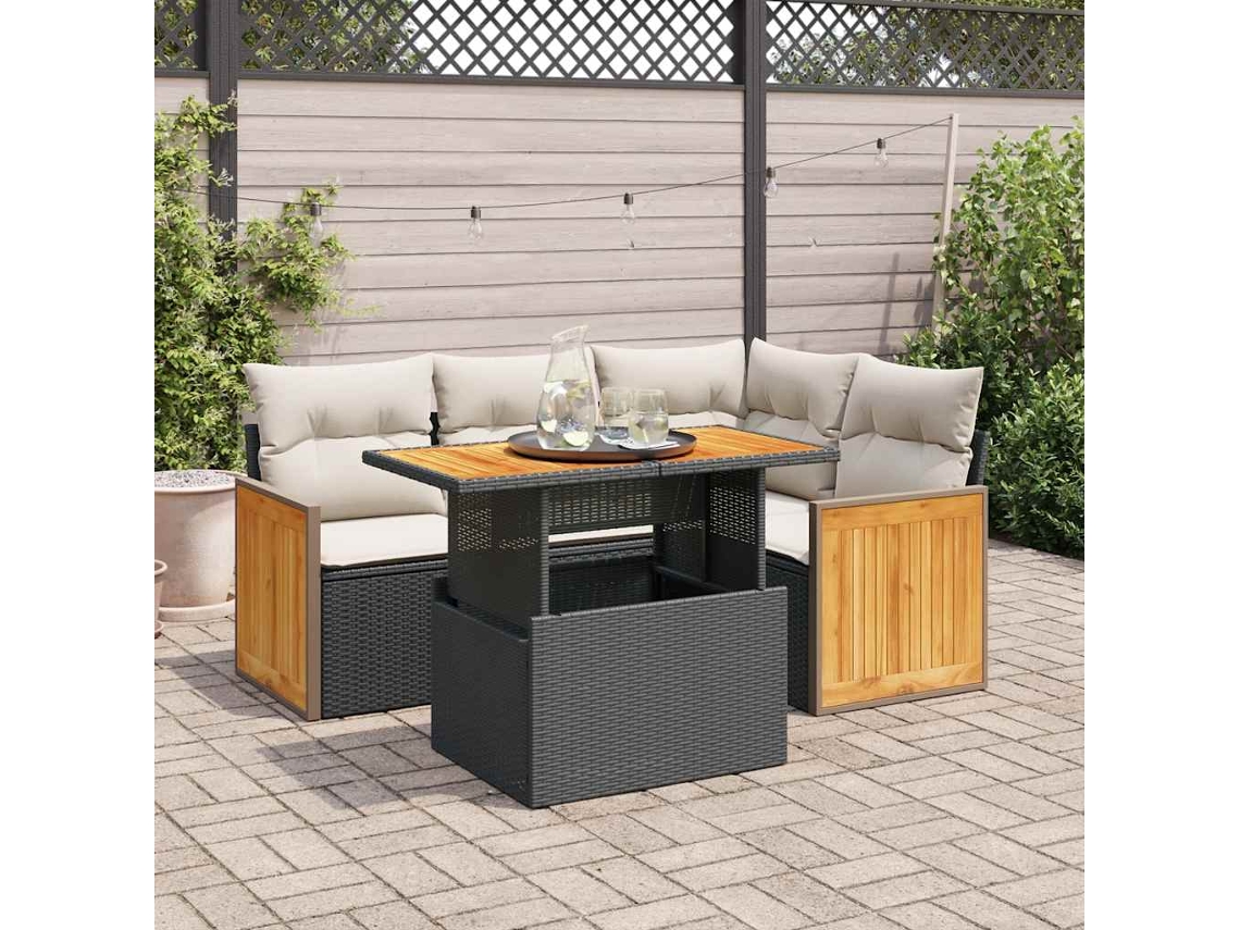 Vidaxl 5 Pcs Conjunto Sofás De Jardim Com Almofadões Acácia E Vime Pe