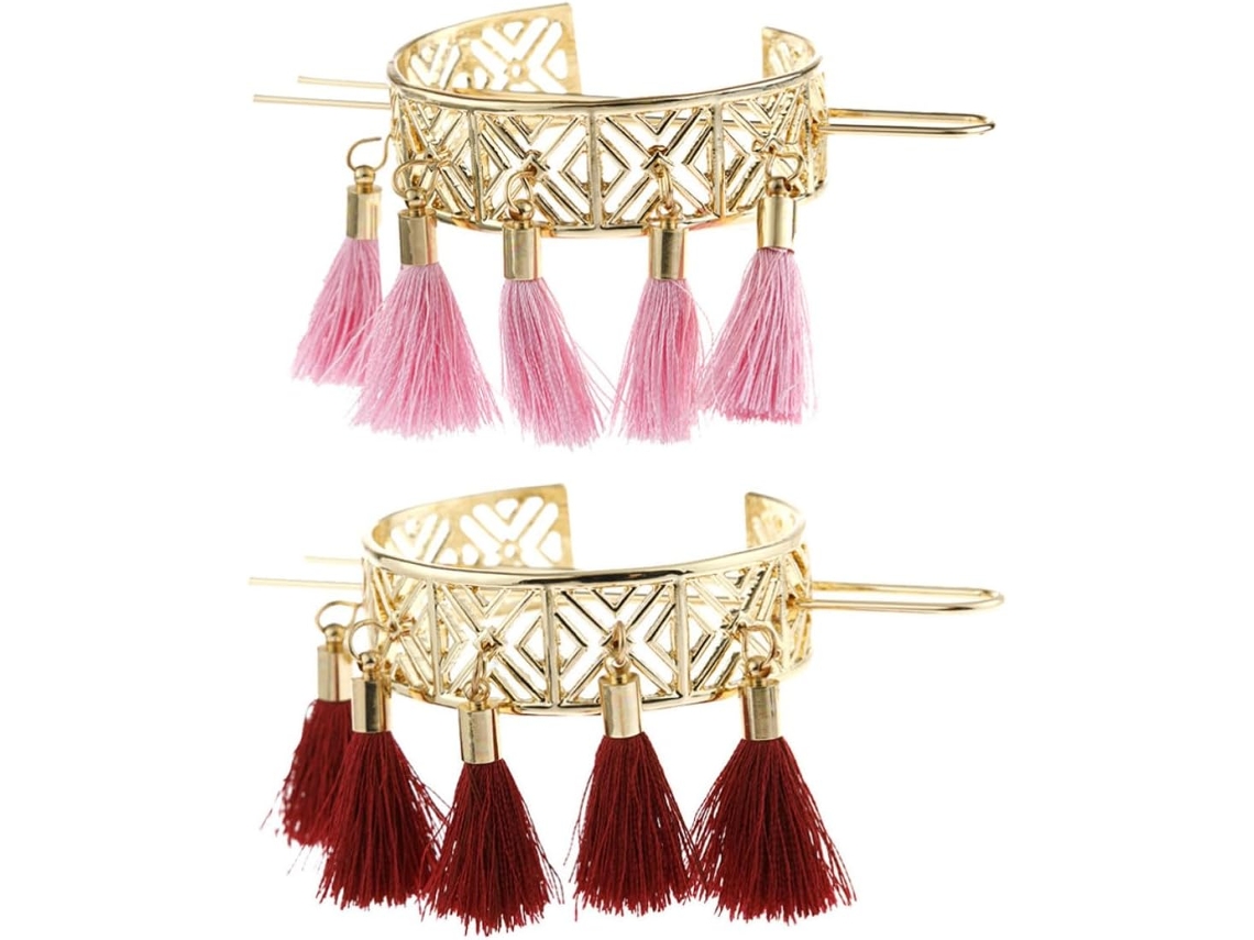 Acessórios De Cabelo: Franja Vintage Delicada, 2 Peças, Coque De Liga Metálica