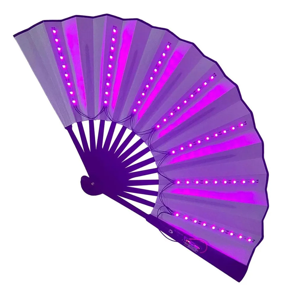 Ventilador Dobrável Chinês Colorido De Mão Com Luz Led Rosa Mdug