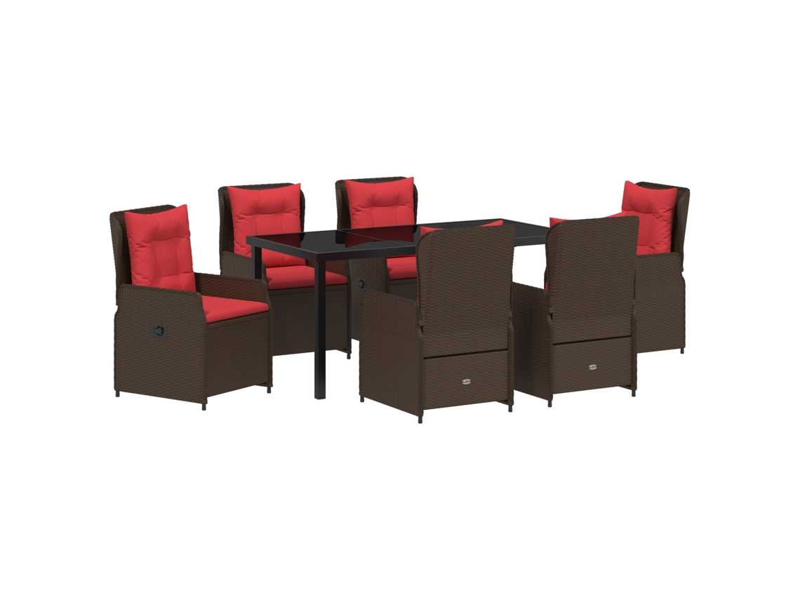 Conjunto 7 De Jantar De Jardim Vidaxl Marrom Vime Pe