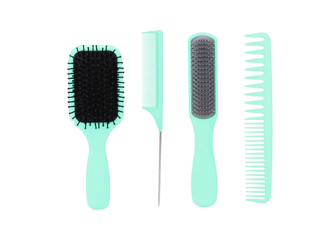 2026 set de 4 Pentes para Cabelo Pentear Desembaraçador Paddle Pentear Estilista Pente de Dentes Duplos Pente com Cabeça em Caixa Verde