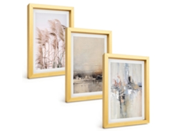 Pinturas Murais Modernaspadrões Abstratos De Vegetação Moldura Dourada Fotos Para O Corredor Espelharte (3 Peças 20x30 Cm)