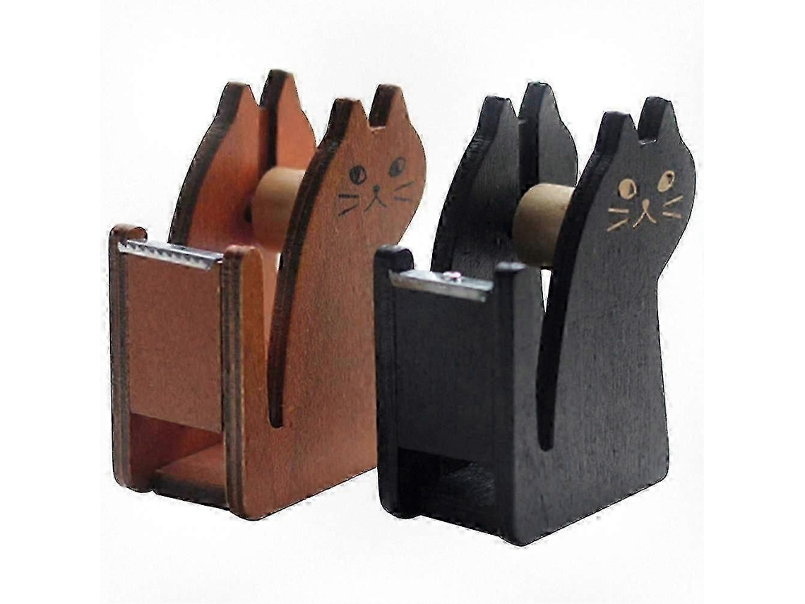 Conjunto de 2 Dispensadores Fita Adesiva Madeira em Formato Gato Vintage Combinações para Mesas Pretas e Mar Rons GOKOCO