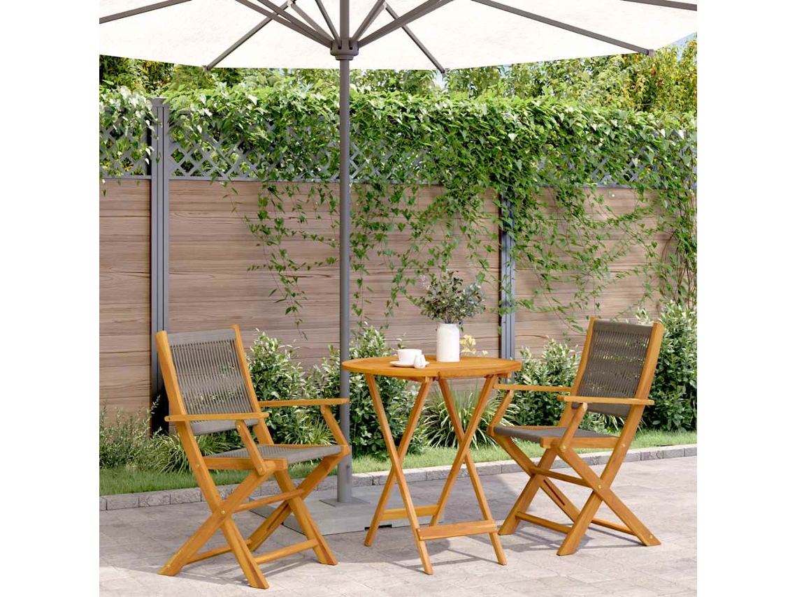 Vidaxl 3 Pcs Conjunto De Bistrô Polipropileno/madeira Maciça Cinzento