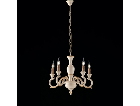 Fiorenza - Lustre Em Madeira Marfim E Folha De Ouro 5 Luzes 110 - Ø50 - Bl172-5-av