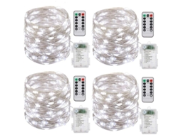 Luces De Cadena Con Batería, Pack De 4 10m 100 Leds Función Timer Ip65 Impermeable Control Remoto