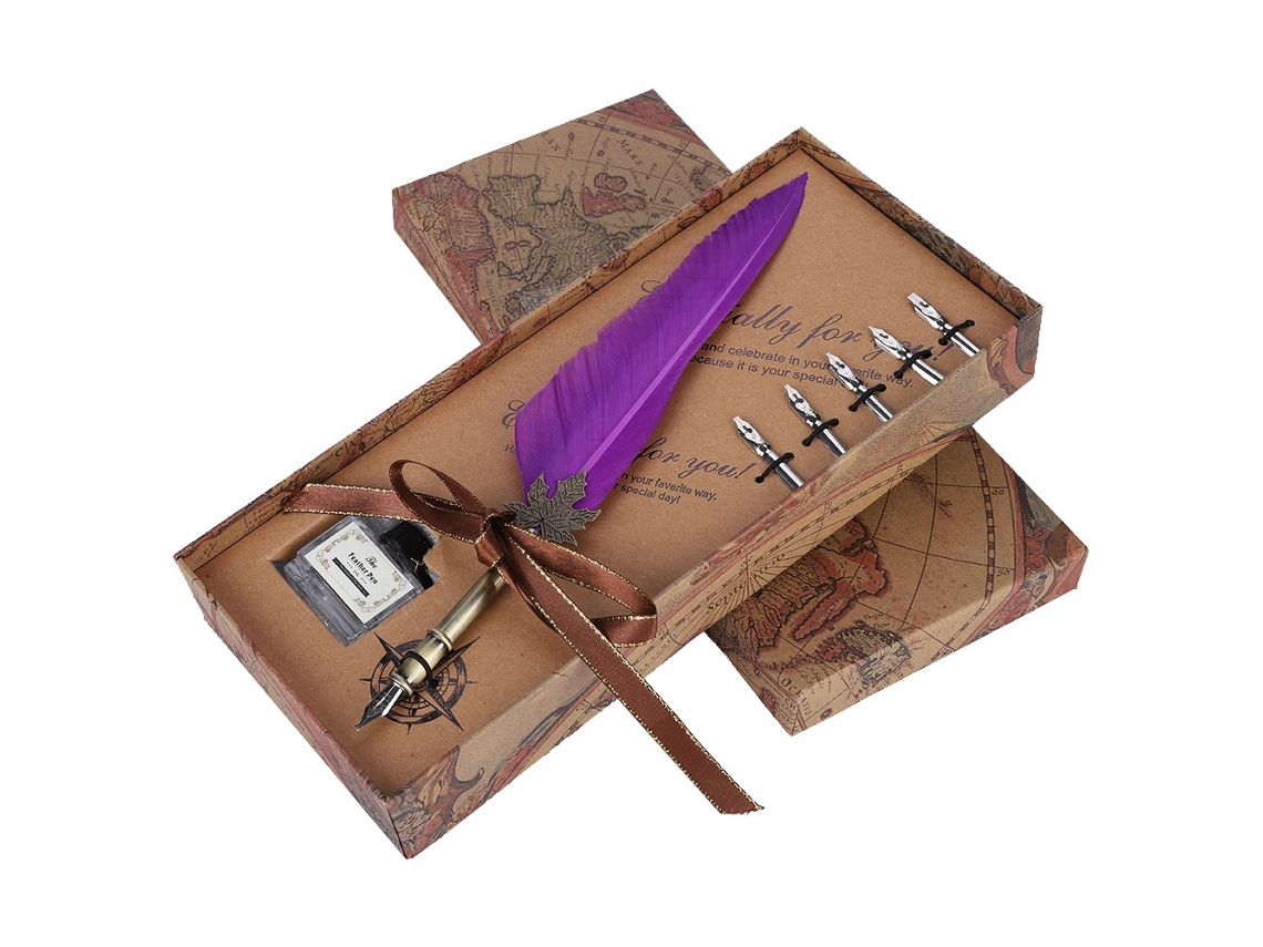Caneta Penacho Retro LAXISCREED Pontas Roxas