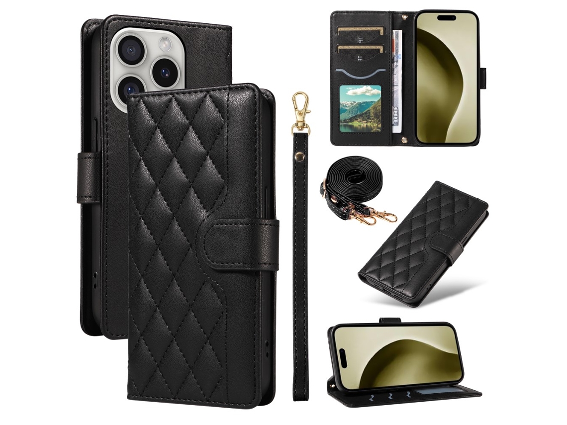 Capa Em Couro Pu Cor Preto Para Apple Iphone 16pro