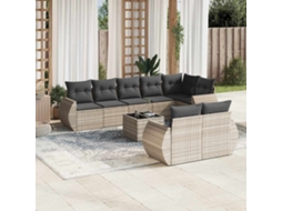 Vidaxl 9 Pcs Conj. Sofás Jardim Com Almofadões Vime Pe Cinzento-claro
