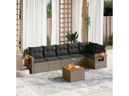 Vidaxl 7 Pcs Conjunto Sofás P/ Jardim C/ Almofadões Vime Pe Cinzento