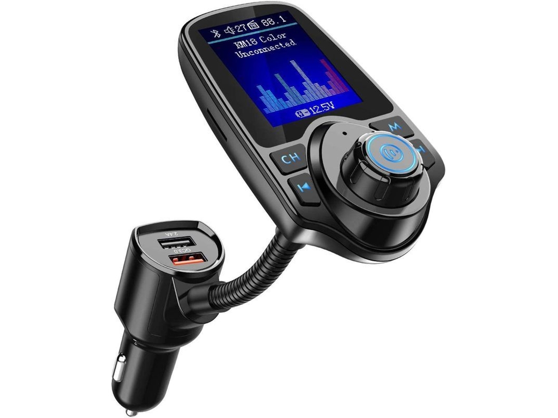 Transmissor FM Bluetooth para Carro com Tela 1.8 Polegadas e Carregador Usb QC3.0