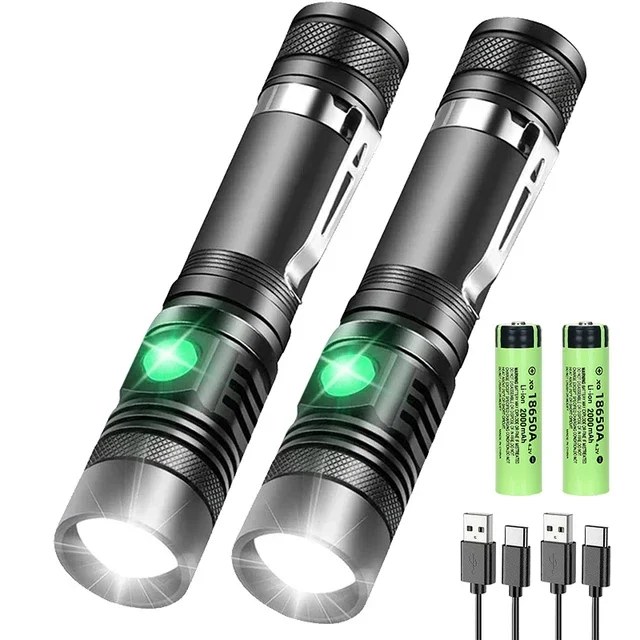 (1 Unidade) Lanterna Led De Alta Potência Com Clipe Para Caneta, Recarregável, À Prova D'água, 5 Modos De Iluminação