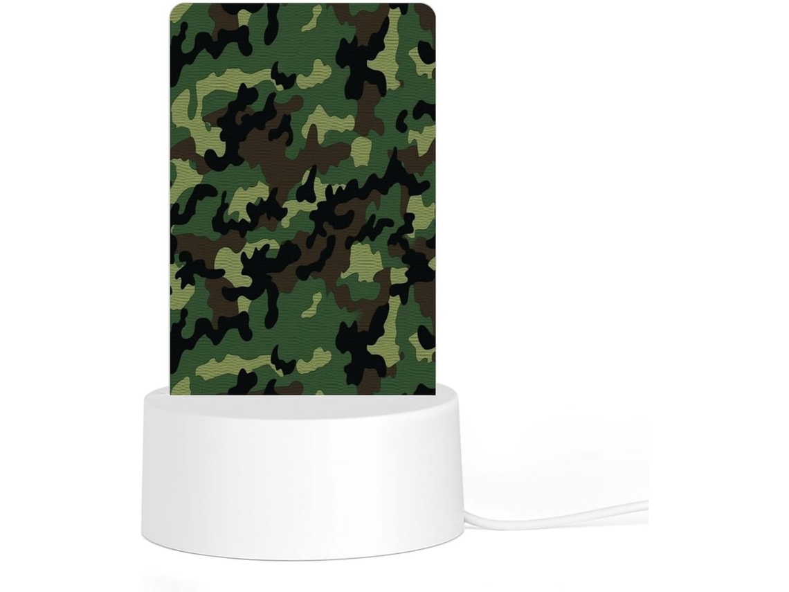Luminária Noturna De Led Em Acrílico Com Base Plástica Reutilizável E Plugável, Design Militar Verde, Com Estampa