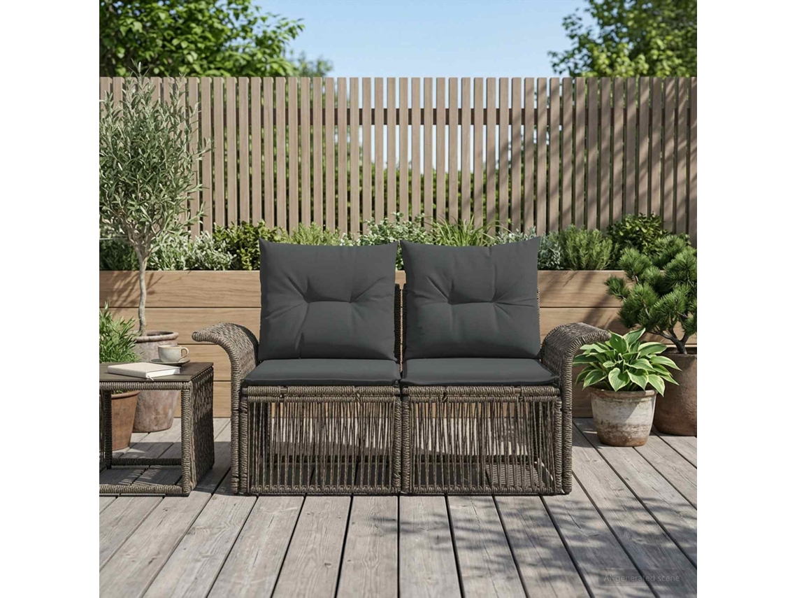 Vidaxl Sofá De Jardim 2-número De Lugares Cinzento Vime Pe