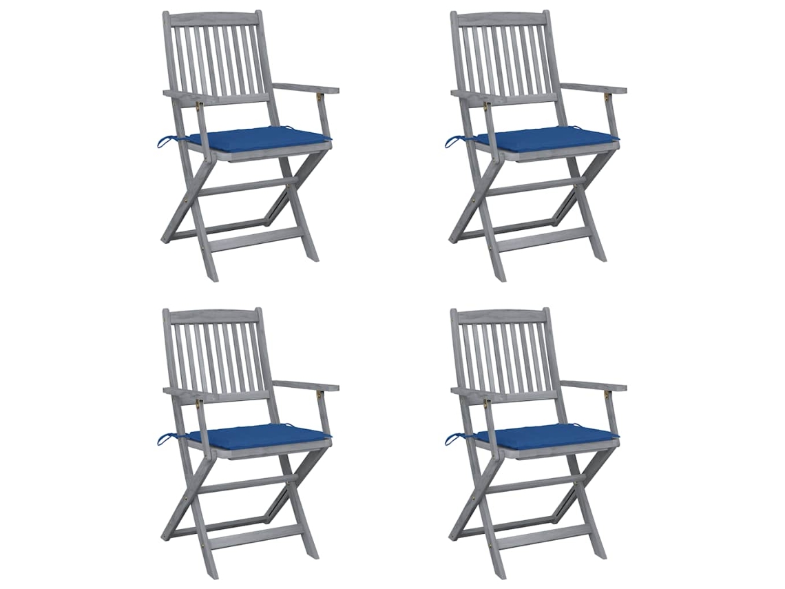 Cadeiras Externas Dobráveis C/ Almofadões 4 Pcs Acácia Maciça Dkd Home Decor