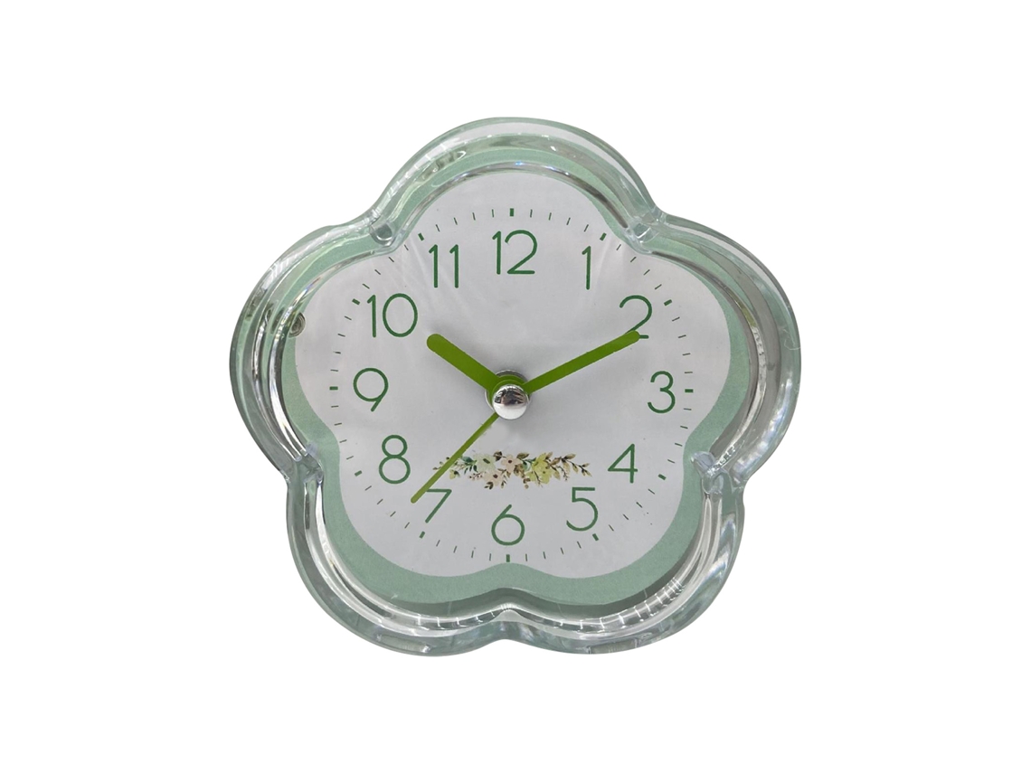 Reloj Despertador Bonito Flor Forma Silencioso Pequeño Para Dormitorio Mesa Verde