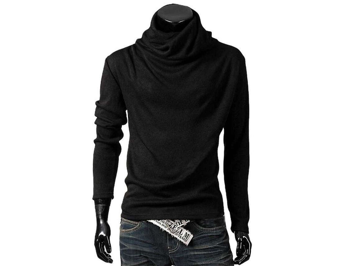 Camisola De Pulôver Casual De Gola Turtleneck De Manga Longa Para Homem, Inverno E Outono, Confortável E Solta Preto