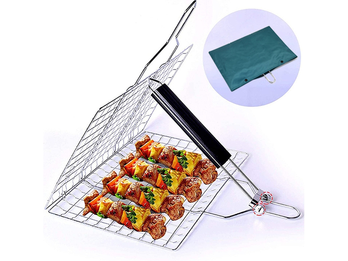 Cesta De Churrasco De Aço Inoxidável, Cesta De Peixe Dobrável Com Alça Desmontável Para Peixe, Bife E Camarão Zeuxo