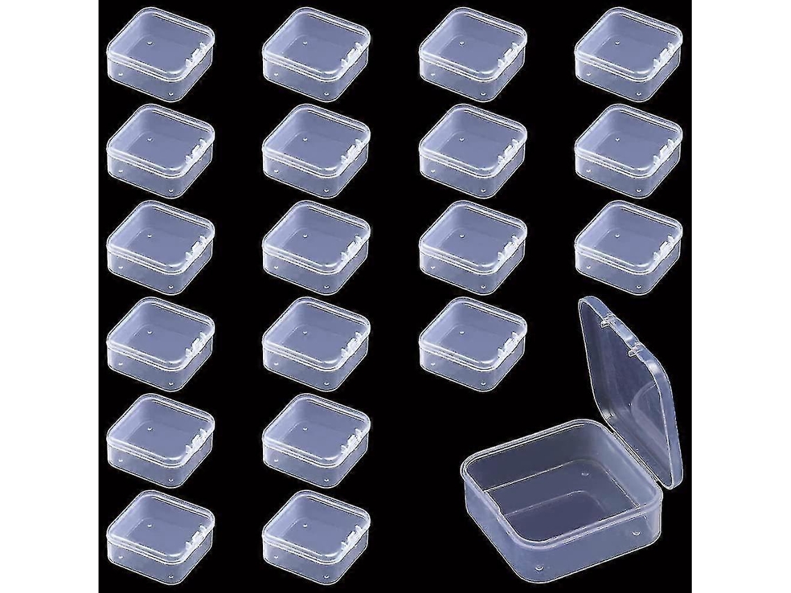 Conjunto De 20 Pequenas Caixas Plásticas Transparentes Com Tampa Quadrada. Ideais Para Guardar Miçangas, Joias E Comprimidos. Brilvibera