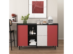 Aparador moderno com portas vermelhas e 2 gavetas PAPRIKA (ideal para cozinha e bar de café)