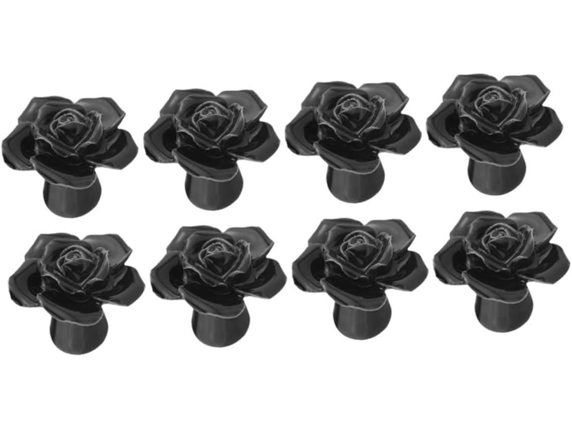 Conjunto De 8 Puxadores Gaveta Em Cerâmica Preta Com Formato Rosa, Para Armários E Móveis, Com Furo Único