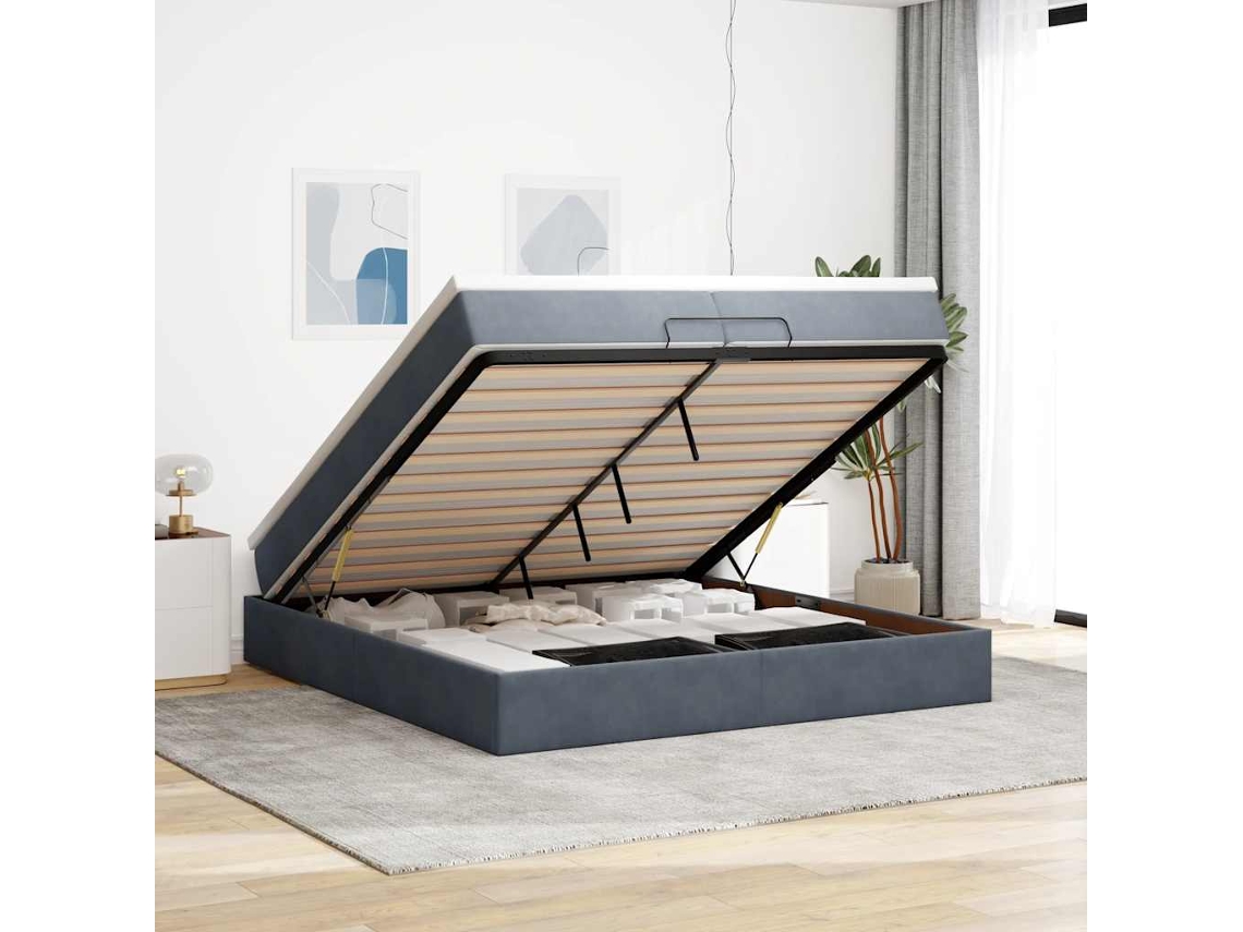 Moldura De Cama Otomana Vidaxl Com Colchão Cinza Escuro Veludo