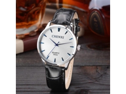 Relógio de quartzo estilo vintage masculino com pulseira de couro PU, design elegante para negócios, azul e branco.
