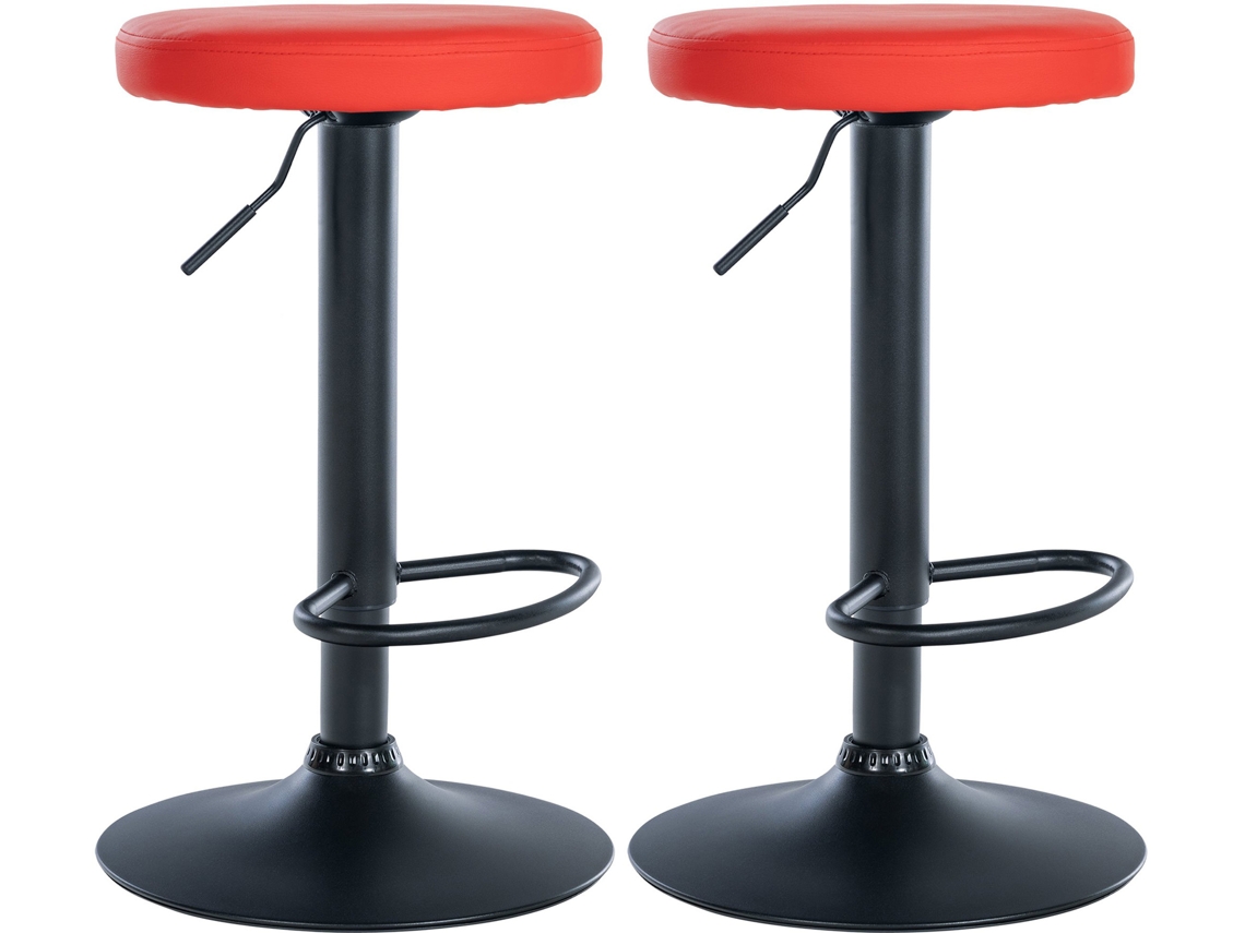 Conjunto de 2 bancos de bar Couro sintético Ponte vermelho/metal fosco preto CLP
