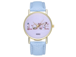 Reloj De Cuero Pu Unisex Con Letras Love Reloj De Pulsera Cuarta (azul Claro)