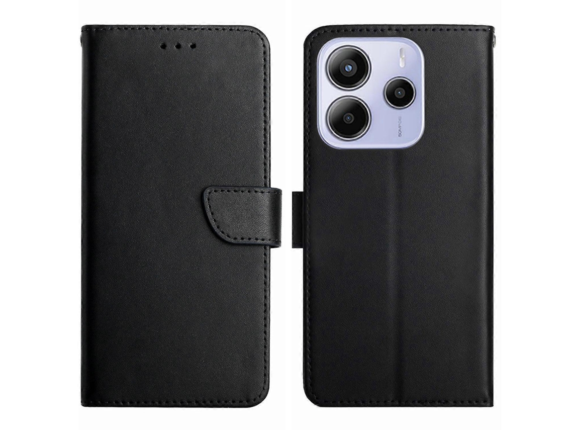 Capa De Couro Bovino Genuíno Para Xiaomi Redmi Note 14 4g (164,84 Mm) Com Textura Nappa Preta
