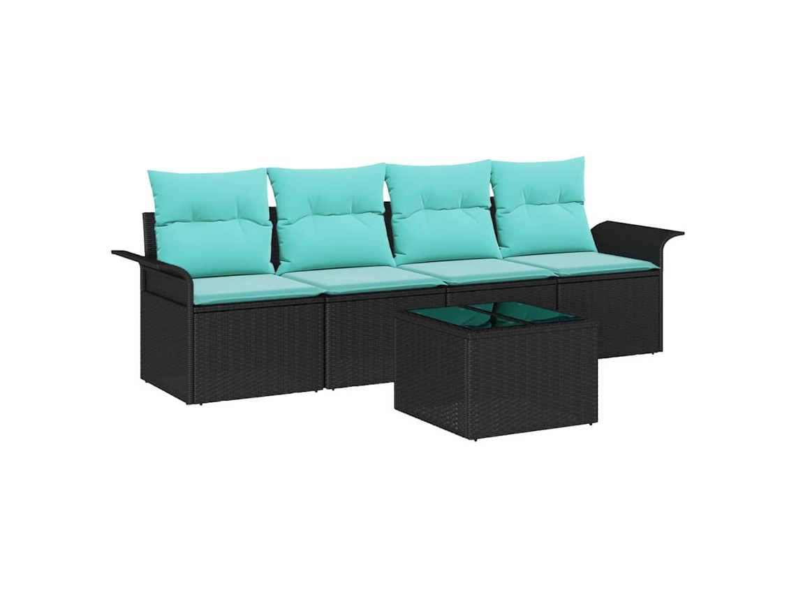 Maison Exclusive - Conjunto De Sofá De Jardim 5 Pcs Preto E Turquesa Vime Pe