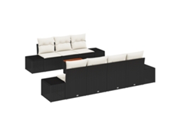 Conjunto 8 Sofá De Jardim Vidaxl Preto Vime Pe (55 X 55 X 37 Cm)