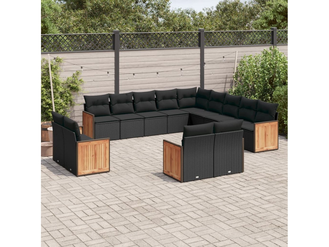Vidaxl 13 Pcs Conjunto De Sofás De Jardim Com Almofadões Vime Pe Preto