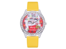 Relógio de quartzo casual com pulseira de PU, estampa natalina fofa e unissex, ideal para presente (amarelo)